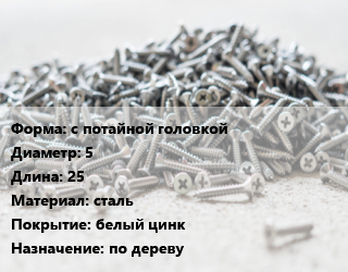Шуруп с потайной головкой 5х25 сталь белый цинк по дереву, упаковка цена от 5357 ₼ / кг, где купить, условия доставки в Баку и Бакинская области